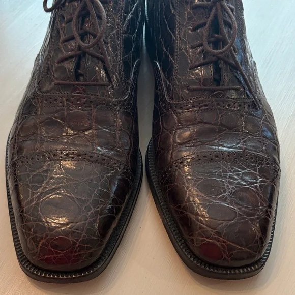 Salvatore Ferragamo Men's Dark Brown Crocodile Oxfords Size 11D - Picture 7 of 11
